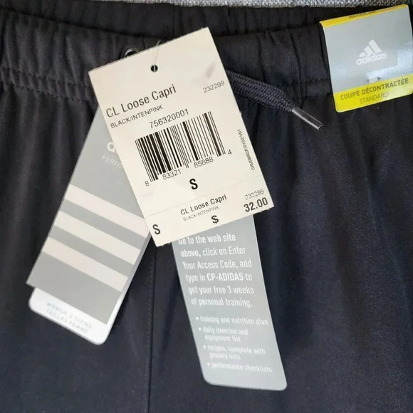 New Adidas Active Pant Women Small Black Polyester CL Loose Capri Stretch - Picture 5 of 10